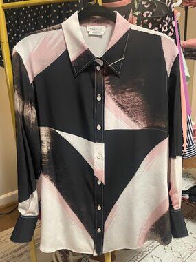 Alexander McQueen Pink/Black/Cream Gradiant Button Up Blouse